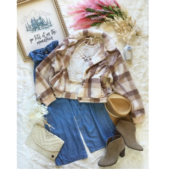 NWT Billabong Grafton Neutral Tone Plaid Sherpa Jacket - Picture 1 of 10